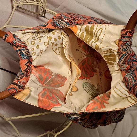 Corduroy Paisley * Handbag Quality Handmade Reversible Wood Handles BG220 - Picture 3 of 11